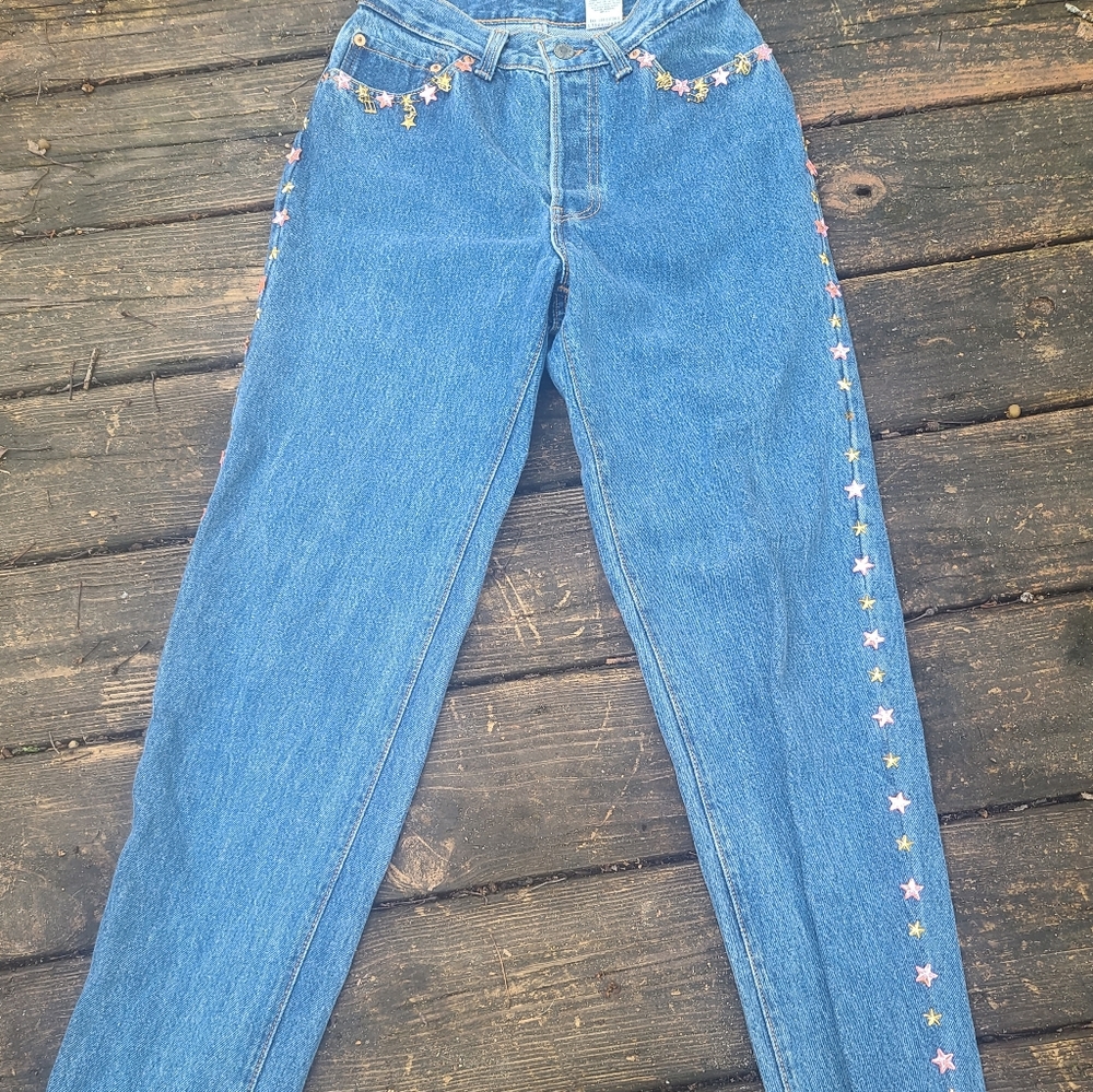 Vintage 90s Levi's Jeans Star and Music Embellishments Rare Size 7